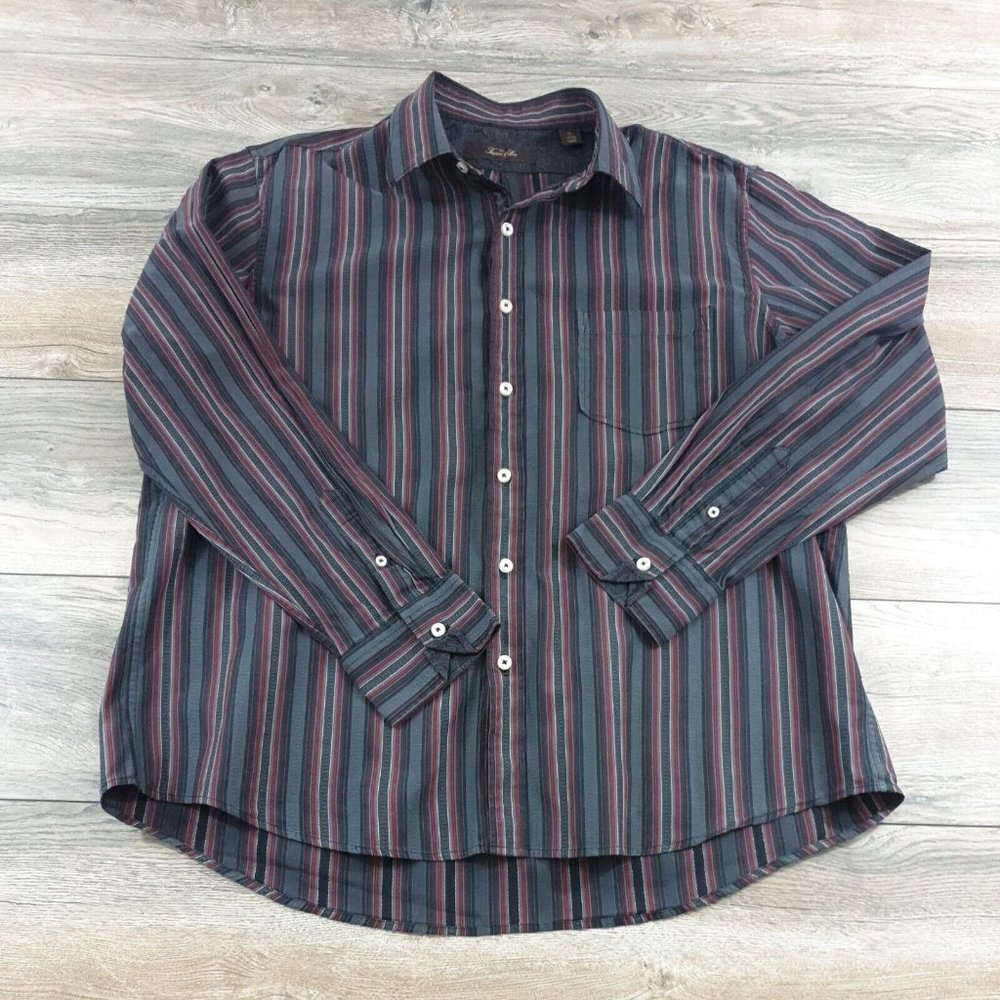 Tasso Elba Mens XL Long Sleeve Shirt Office Business Dress Designer Maroon Black - Picture 1 of 10